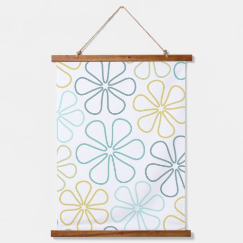 Abstract Flowers Teals Yellow Lime White Hanging Tapestry