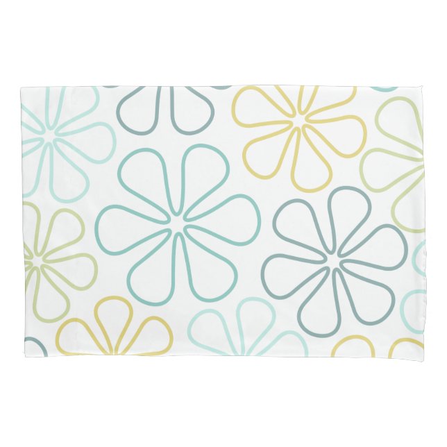 Abstract Flowers Teals Yellow Lime White Pillow Case (Front)