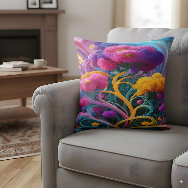 Abstract flowers throw pillow (Creator Uploaded)