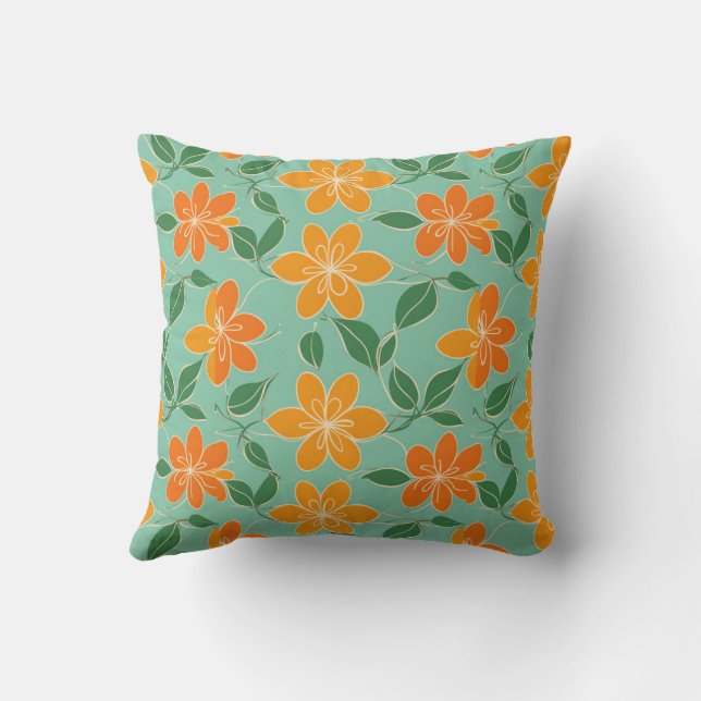 Abstract Flowers Tropical Colors Throw Pillow (Back)