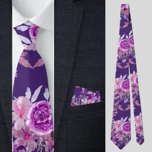 Abstract Flowers, Violet Neck Tie