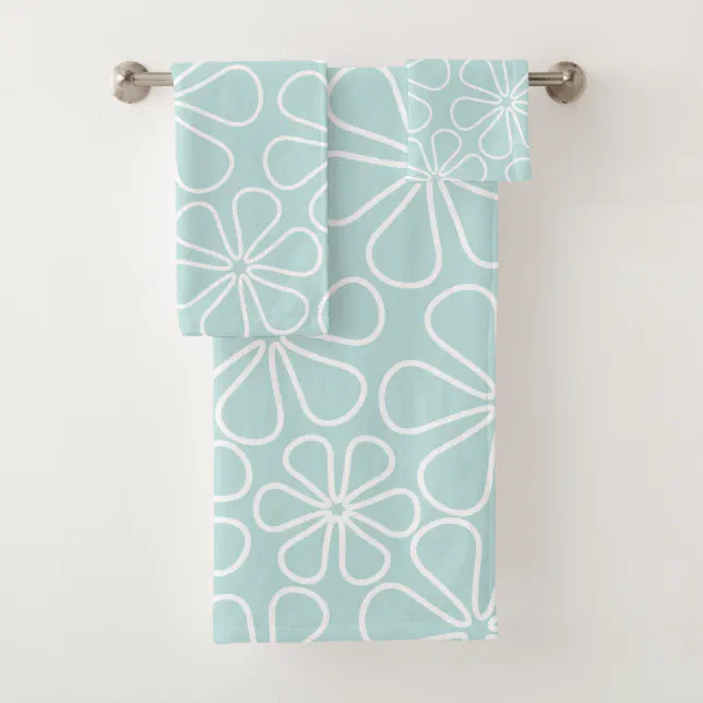 Abstract Flowers White on Duck Egg Blue Bath Towel Set Zazzle
