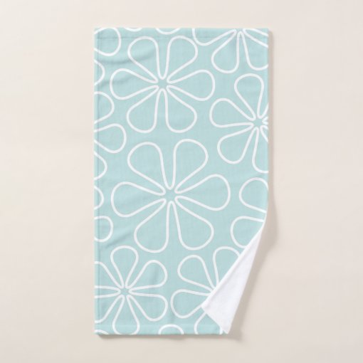 Abstract Flowers White on Duck Egg Blue Bath Towel Set Zazzle