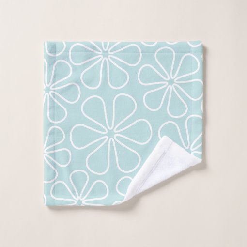 Abstract Flowers White on Duck Egg Blue Bath Towel Set Zazzle