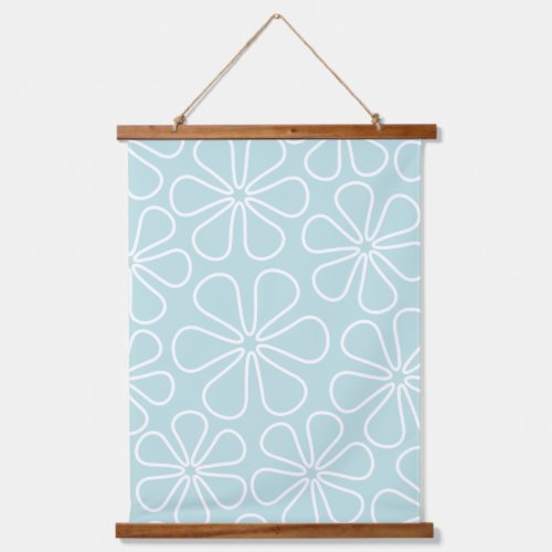 Abstract Flowers White on Duck Egg Blue Hanging Tapestry