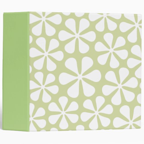 Abstract Flowers White on Lime 3 Ring Binder