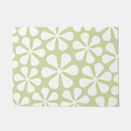 Abstract Flowers White on Lime Doormat