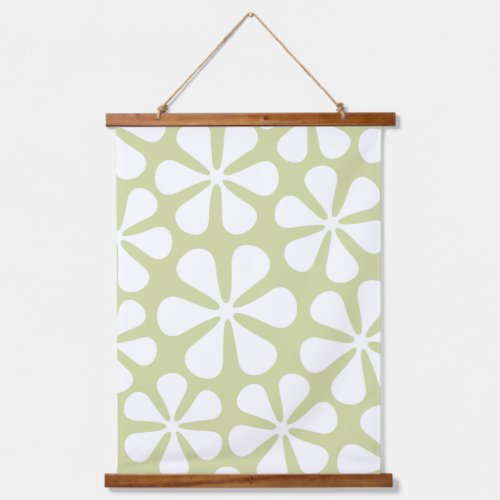 Abstract Flowers White on Lime Hanging Tapestry