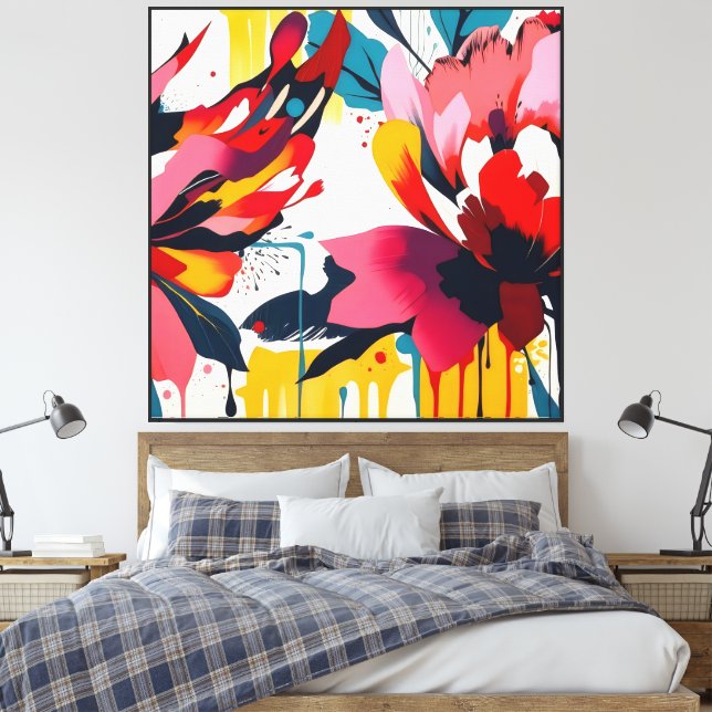 Abstract Flowers with White Background -   Canvas Print (Insitu(Bedroom))