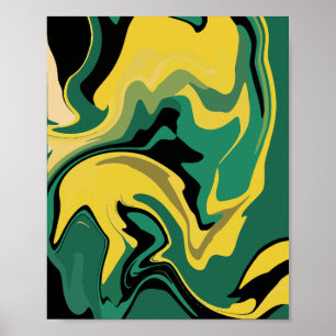 Abstract Flowing Green and Yellow Design Poster