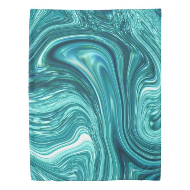 Abstract Flowing Teal, Blue, Green Swirl Water Duvet Cover (Front)