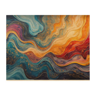 Abstract Flowing Waves Wall Art in Blue and Gold