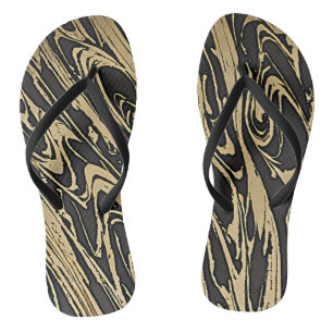 Abstract Fluid Art — Black Marble Effect Flip Flops