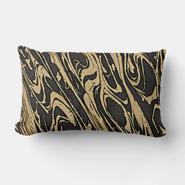 Abstract Fluid Art - Black Marble Effect Lumbar Pillow (Front)