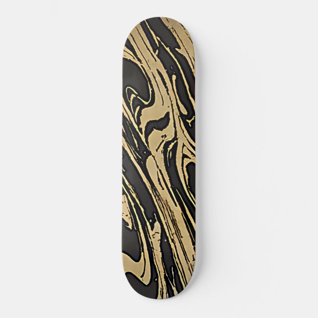 Abstract Fluid Art - Black Marble Effect Skateboard (Front)