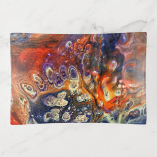 Abstract fluid art green blue red orange trinket tray