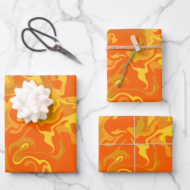 Abstract Fluid Design with Warm Tones Wrapping Paper Sheets (Front)