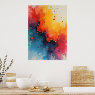 Abstract Fluid Fire & Ocean Art Poster Bold Colo