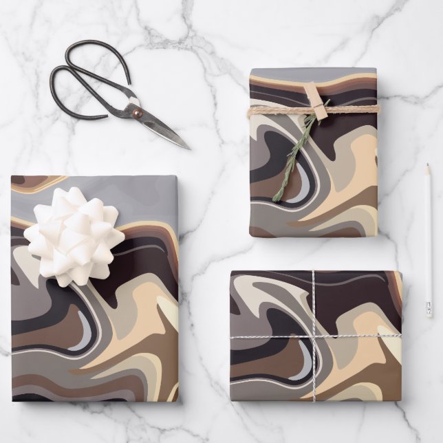 Abstract Fluid Harmony in Warm Earth Tones Wrapping Paper Sheets (Front)