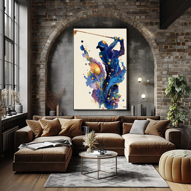 Abstract Fluid Ink Golfer Dynamic Motion Wall Art (Creator Uploaded)