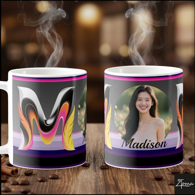 Abstract Fluid Letter M Neon Feather Coffee Mug (This is a sample design. There are several models to choose from, with the name and color changed.
)