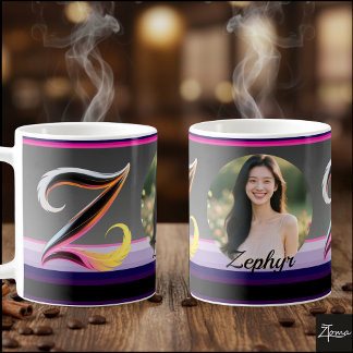Abstract Fluid Letter Z Neon Feathers Coffee Mug