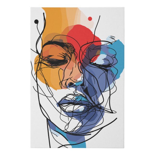 Abstract Fluid Line Face Art Faux Canvas Print (Front)