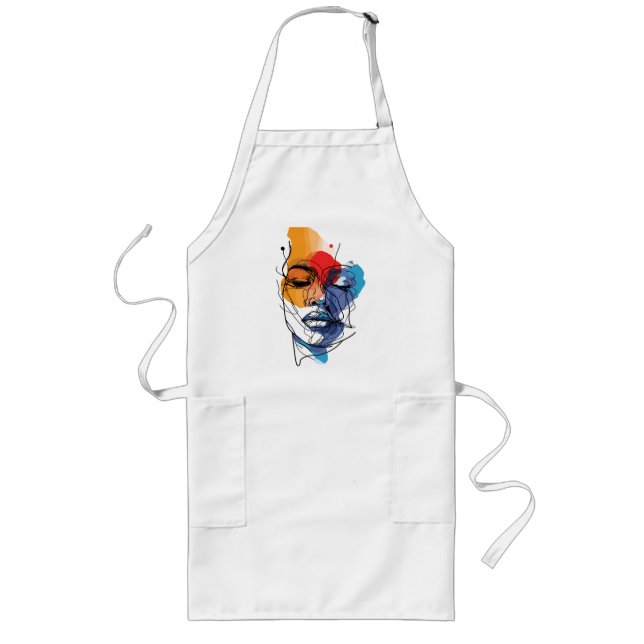Abstract Fluid Line Face Art Long Apron (Front)
