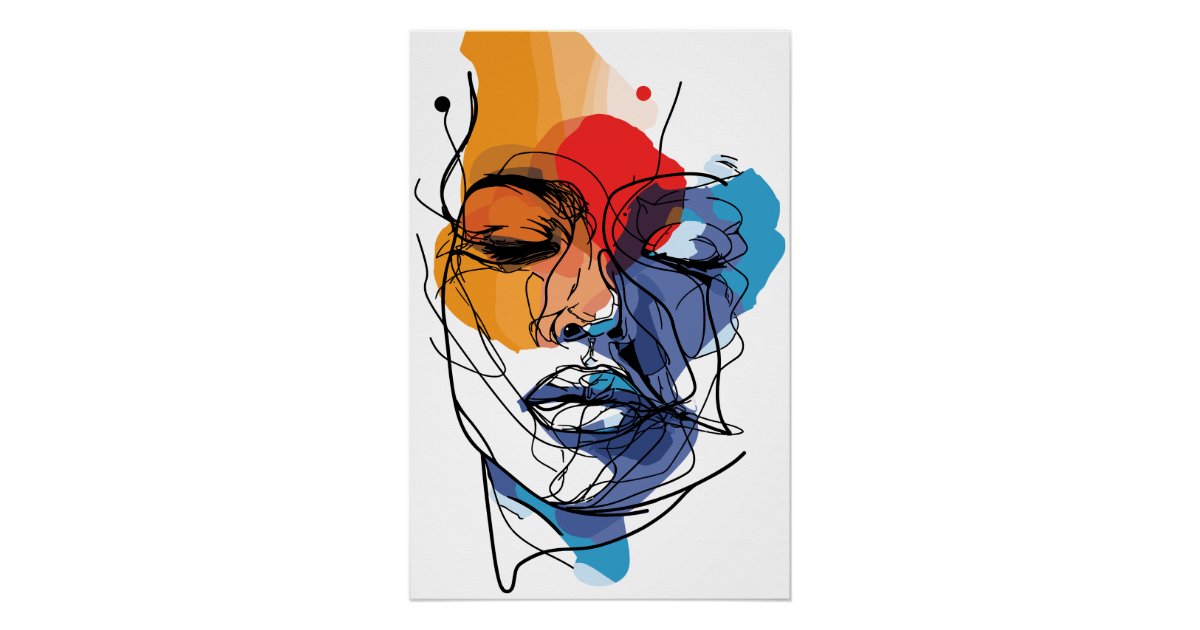 Abstract Fluid Line Face Art Poster Zazzle Abstract Fluid Line Face Art Poster Zazzle