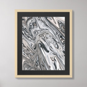 Abstract Fluid Marble Art - Black, White, and Gray Framed Art