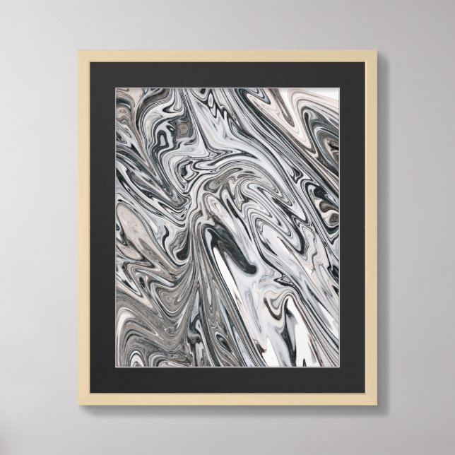 Abstract Fluid Marble Art - Black, White, and Gray Framed Art (Framed Front)