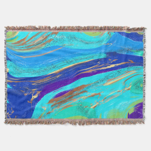 Abstract Fluid Metallic Peacock   Throw Blanket (Front)