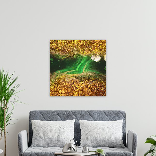 Abstract Fluid Paint Faux Gold Metallic Foil Green Canvas Print (Creator Uploaded)
