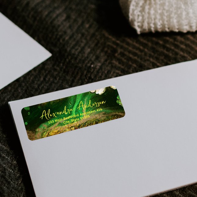 Abstract Fluid Paint Faux Gold Metallic Foil Green Label (Creator Uploaded)