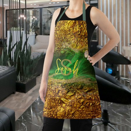 Abstract Fluid Paint Gold Metallic Foil Green Name