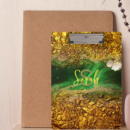 Abstract Fluid Paint Gold Metallic Foil Green Name