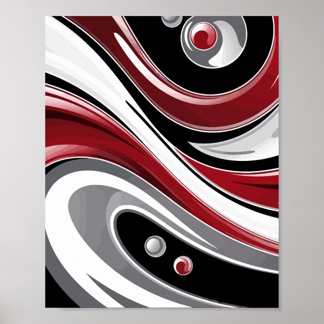 Abstract Fluid Swirl in Red, Black, & White Tones Poster (Front)