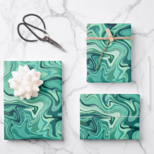 Abstract Fluidity in Shades of Green Wrapping Paper Sheets