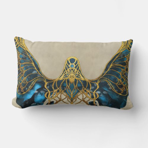 Abstract flying bird waves and lines painting lumbar pillow