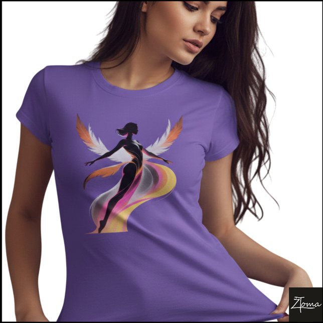 Abstract Flying Woman Neon Flow Silhouette T-Shirt (Sample design. Several style are available to choose from, with the option to add a name & color.
)