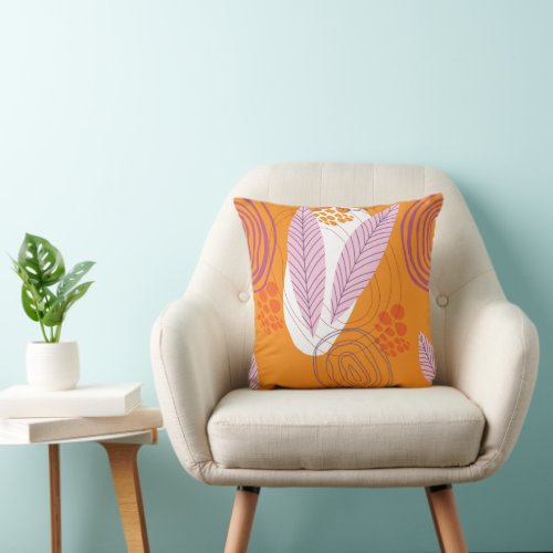 Abstract Foliage and Floral _ Orange  Throw Pillow