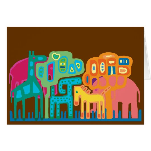 Abstract folk art African animals Cards (Front Horizontal)
