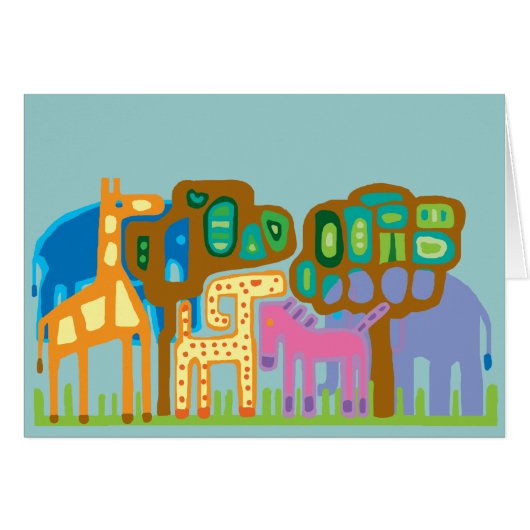 Abstract folk art African animals Cards (Front Horizontal)