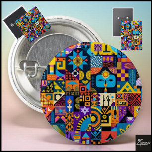 Abstract Folk Art Geometric Quilt Mosaic Button