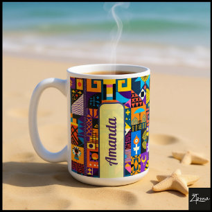 Abstract Folk Art Geometric Quilt Mosaic Coffee Mug
