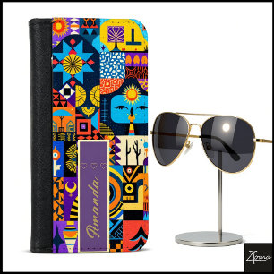 Abstract Folk Art Geometric Quilt Mosaic iPhone 8/7 Wallet Case