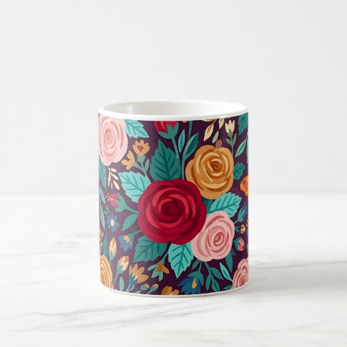 Abstract Folk Art Roses Butterflies Coffee Mug