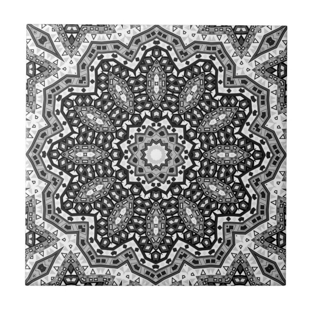 Abstract folk mandala ethno traditional ornamental ceramic tile (Front)