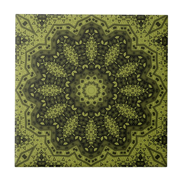 Abstract folk mandala ethno traditional ornamental ceramic tile (Front)
