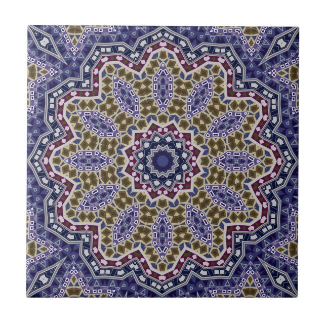 Abstract folk mandala ethno traditional ornamental ceramic tile (Front)
